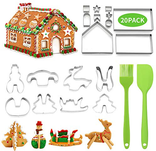 Geila 3D-Ausstechformen-Set für Weihnachten, 18/8-teilig, aus Edelstahl, für Kekse, Lebkuchenhaus-Ausstechformen, Fondant-Kuchendekorationswerkzeuge