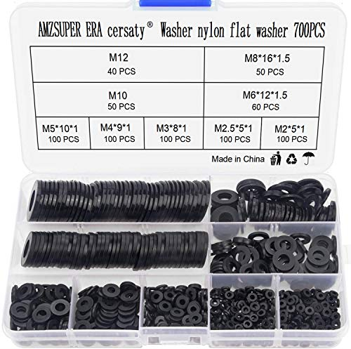 cersaty® 700 Pcs Nylon Plat Rondelle, M2 M2.5 M3 M4 M5 M6 M8 M10 M12 Joint Torique pour les Appareils Ménagers et Commerciaux, Voiture, Marine