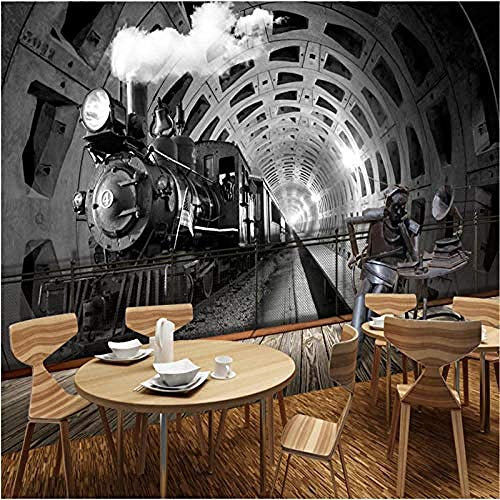 Papier peint Mural 3D Auto-adhésif Rétro Tunnel Nostalgique Train PVC Photos Papier Peint Chambre d' Papier Peint 3D Salle de séjour Chambre à coucher Salle de séjour Mural murale enfant-430cm×300cm