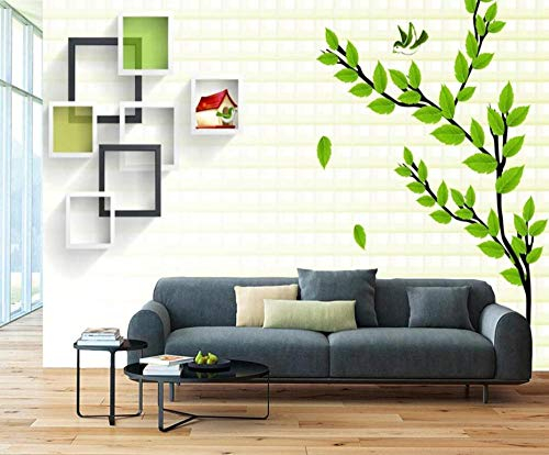 ZXCHEE Fototapete Quadratisch Gestreiftes Grünes Blatt 430x300cm Tapete Kinderzimmer Vliestapete Wohnzimmer Schlafzimmer Wandtapete Deco