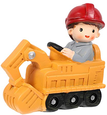 Amosfun Resin Digger Boy Cake Topper Construction Digger Mini Figure Kids Birthday Toy Cake Topper Decoration (Excavator)