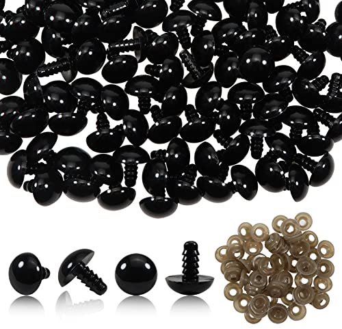 TOAOB 50 Stück Sicherheitsauge 14mm Schwarz Kunststoff Basteln Puppen Augen Knopfaugen mit Unterlegscheiben für Häkeltiere Puppe Marionette Plüschtier Teddyaugen