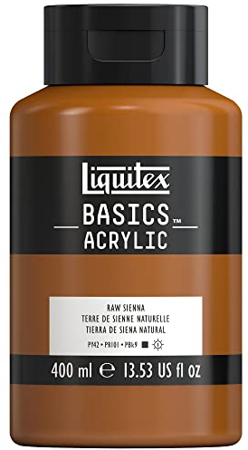 Liquitex 8870331 Basics - peinture acrylique, peinture artistique monopigmentée, résistante à la lumière, qualité archive, finition satinée, pot de 400 ml - Terre De Sienne Naturelle