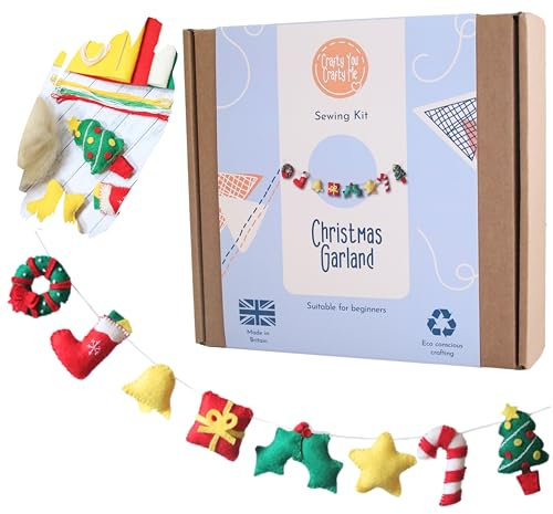 Crafty You Crafty Me - Christmas Decoration Sewing Craft Kit for Adults, Make Your Own Christmas Garland, Arts and Crafts Activity Gift, Made in UK