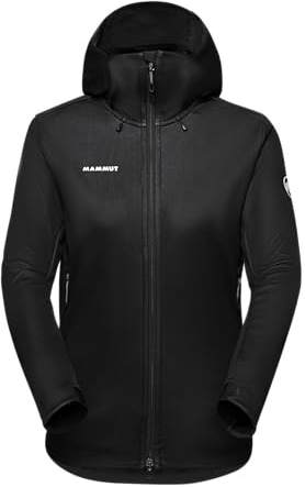 Mammut Ultimate VII SO Hooded Jacket Women | Outdoor Jacke für Damen, Wasserabweisende Softshelljacke, Funktionsjacke mit Kapuze, Gore-Tex Wanderjacke, Atmungsaktiv, Winddicht | Schwarz, M