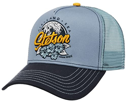 Stetson Air Land Sea Trucker Cap Damen/Herren One Size (ca. 55-60 cm) - Front & Schirm aus 100% Baumwolle - größenregulierbar - Per Hand waschbar - Baseballcap Sommer/Winter blau One Size