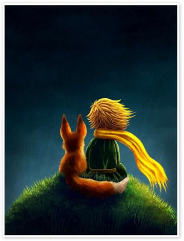 Kleiner Prinz und Fuchs bei Nacht Poster von Elena Schweitzer 30 x 40 cm Petrol Wandbilder Wanddeko