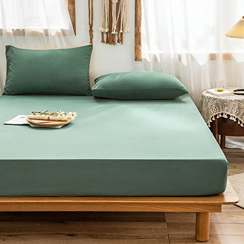 Michorinee Spannbettlaken 140x200cm Grün Boxspringbett Topper Superweiches Microfaser Bettlaken Einfarbig Spannbetttuch für Matratze bis 25 cm Hohe