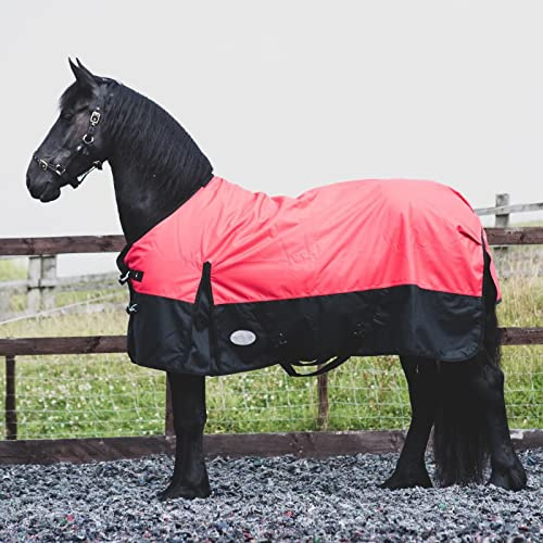 Equitack 1200D Winterdecke Pferdedecke, 165cm | 100g Regular Regendecke Pferd mit Fleece | wasserdichte Outdoordecke Pferd | Rot/Schwarz