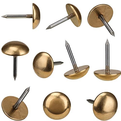 Retro Solid Pure Brass Tacks as Antique Upholstery Nails for Furniture, Decorative Push Pins for Wood,Carpet Tacks,Hardware Nails,Cap Nails,Thumb Tacks,Brass Fasteners(7/10,18mm Gold Color,10 Pcs)