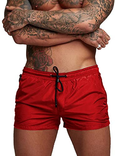 Donason Badehose Herren Schnelltrocknend Badeshorts für Herren Sporthose Laufshorts Männer Sport Kurze Hose Schwimmhose mit Mesh-Futter und Reißverschluss Taschen
