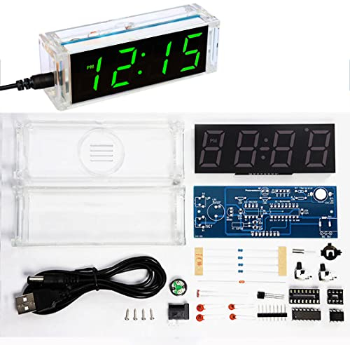 Gikfun Elektronischer Wecker mit 4 Ziffern, LED, zum Selbermachen, mit Acryl-Schale, Löten, Übung, Lernprojekt, EK1985
