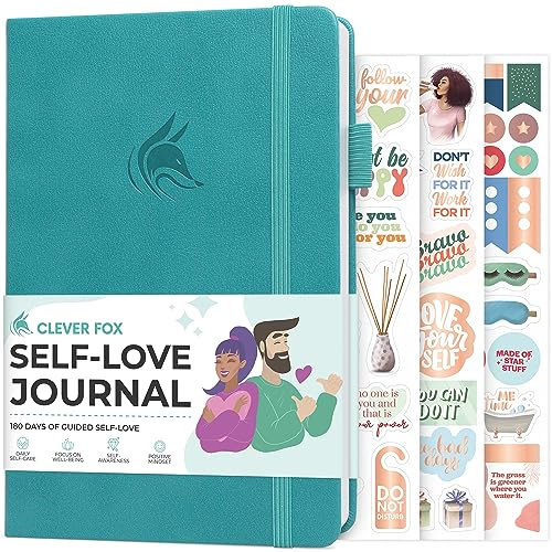 Clever Fox Self-Love Journal for Women, Gratitude, Positivity, Turquoise | 6-month daily mental health journal with stickers, self-care, anxiety therapy, life & wellness planner for teens & adults