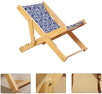 WEHOMY Bantlou Sisal-Katzenstuhl, 4-Fach Verstellbarer Katzenstuhl Aus Naturholz, Erhöhtes Katzenbett Mit Sisal-Kratzer Und Katzenhängematte, Belastbar Bis 10 Kg, Liegestuhl Für Katzen (Leinwand)