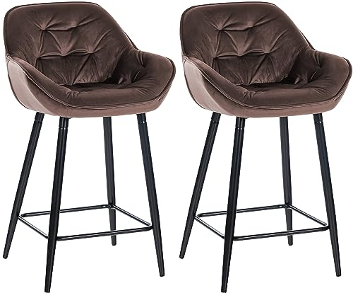 CLP 2er Set Barhocker Gibson Samt I Sitzhöhe 76 cm I Tresenstühle Mit Fußstütze, Farbe:braun
