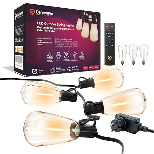 Darewave Guirlande Guinguette Exterieur 19M, Guirlande Lumineuse Exterieure LED avec 30+3 Ampoules ST38 Imperméable IP44, Blanc Chaud guirlande led pour Jardin, Terrasse, Patio, Fête, Mariage, Noël