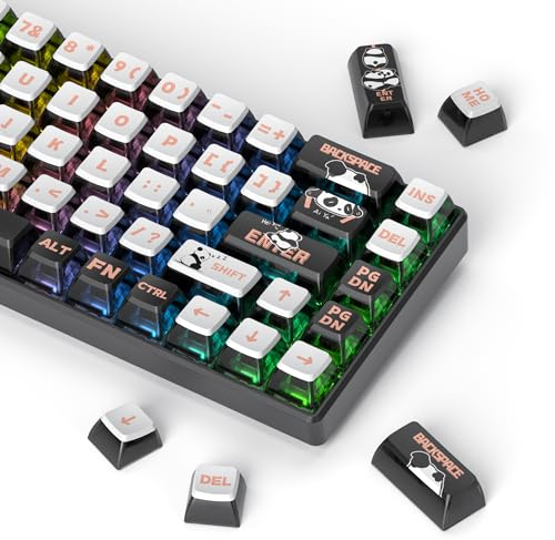 Owpkeenthy Pudding PBT-Tastenkappen 75 % im Punk-Stil, 120 Tasten Transparente ASA-Profil Schwarz-Weiß Tastenkappen US-Layout, für 60 % & Full 104 Tasten Mechanische Tastatur (Panda)