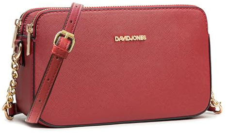 David Jones - Damen Kleine Umhängetasche - Frau Handytasche PU Leder - Ketten Handtasche Tasche mit 3 Fächern - Elegante Schultertasche Crossbody Bag Shopping Abend Party Trend - Rot