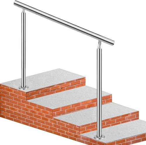 Metall-Treppengeländer für ebene Flächen und 1 bis 3 Stufen verstellbare Handläufe mit Sockel und Beschlägen, Geländer für Haus, Garten, Flur, Terrassendiele, Edelstahl mit gebürstetem Silber-Finish (