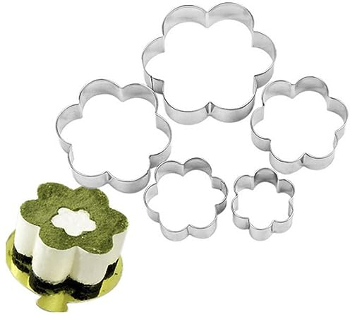 Hahhhha Lot de 5 emporte-pièces en forme de fleur en acier inoxydable pour fondant, gâteau, chocolat, fruits, sandwich (argent)