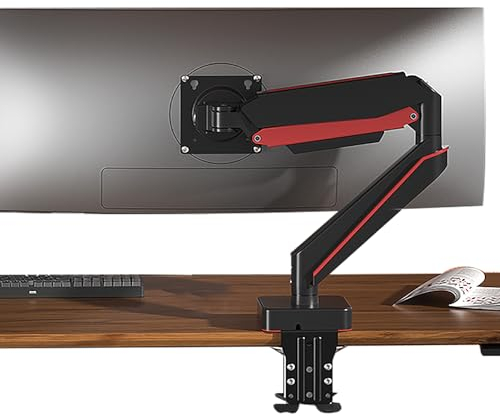 HILLPORT Ultrawide Single Monitor Arm 13-49 inch Flat and Curved Screen Hold to 20 kg Heavy Duty Desk Mount Gas Spring Height Adjustable Computer Stand with C-Clamp and Grommet, VESA 75 or 100mm A9B
