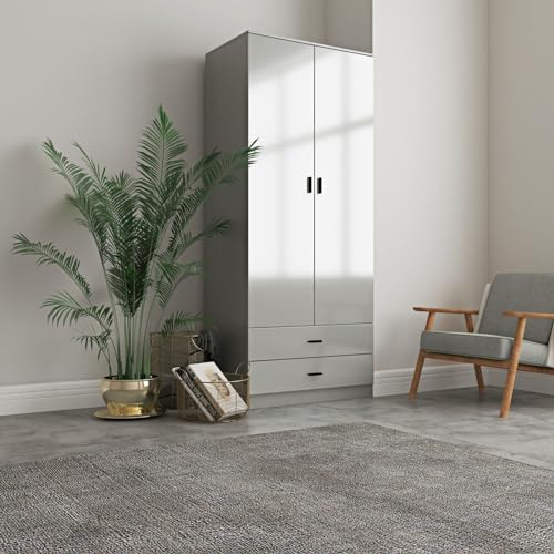 URBNLIVING Glossy Tall 2 Door Wardrobe Bedroom Storage with Hanging Rail Modern Furniture