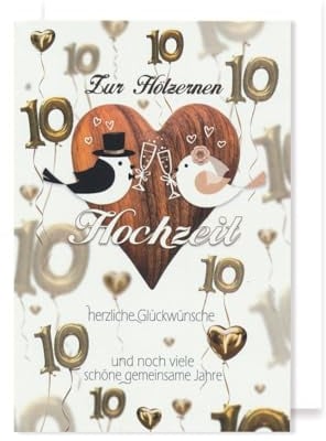 Hölzerne Hochzeit Grußkarte Hochzeitstag Herzen Vogelpaar 10 16x11cm