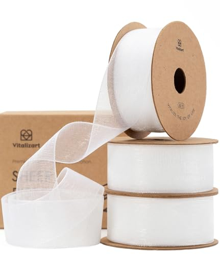 Vitalizart Nastro di Organza Bianco 2,5 cm x 27,4 m, Decorazioni per le Feste, Nastri Regalo in Tessuto di Tulle per Pacchi Regalo, Albero di Natale, Fai da Te, Fiocchi, Inviti di Nozze