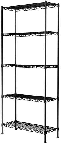 GIOTORENT Scaffalatura per garage a 5 fili, mensola regolabile per cucina, ripiani in metallo, capacità 226,8 kg, 76,7 x 14,2 x 79,2 cm, per lavanderia, bagno, dispensa, armadio, nero opaco