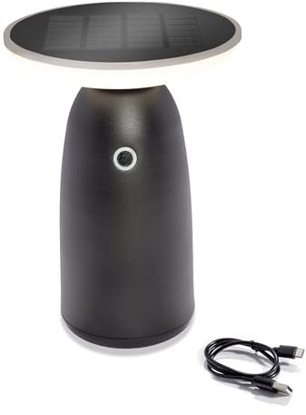 Esotec Solar Tischleuchte Outdoor Campinglampe Talo Gartenlicht 102586 | 40 LEDs, 4000K Tageslicht, bis 1000lm, bis 10Std., 3 Helligkeiten, Sensor, USB-C, Li-Ion Akku wechselbar, 1,8Wp Mono, IP44