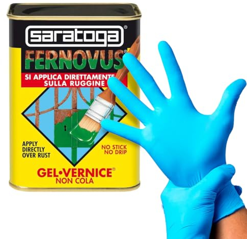 Fernovus colore Rosso Brillante Gel Vernice Smalto Antiruggine in conf da 750 ml con guanti nitrile e pennello inclusi!!! Bundle