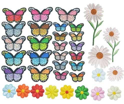 Parches de flores de mariposa para planchar para ropa, parches bordados para manualidades, apliques de mariposa para ropa, vestido, sombrero, jeans, bolsa
