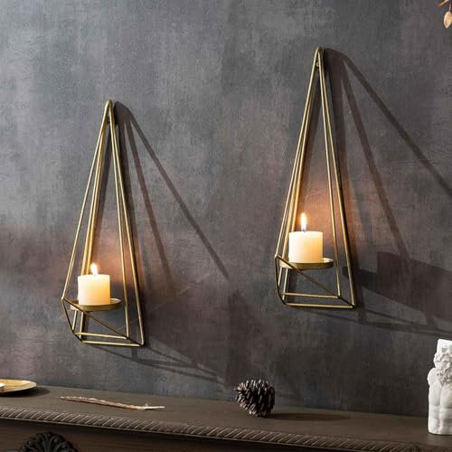 2 Stück Kerzenhalter Wand Wandkerzenhalter Gold Metall Wandhalterung Kerzenständer Deko für Kerzen Wanddeko