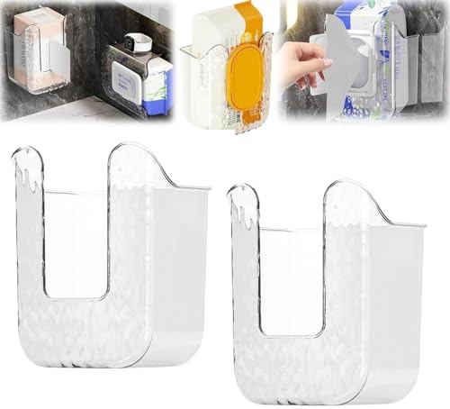 2 Wet Wipes Dispenser Box, Kitchen Wipes Storage Box, No Punching Wipe Holder, Wall Mounted Tissue Box Holder, Refillable Wipes Container Box For Kitchen Bedroom Bathroom