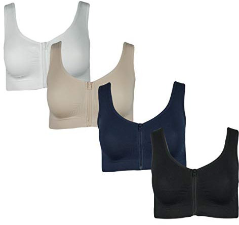 4er Pack Damen Komfort BH mit Reißverschluss Bustier Top Shirt BH; Farbe: Schwarz; Größe: M