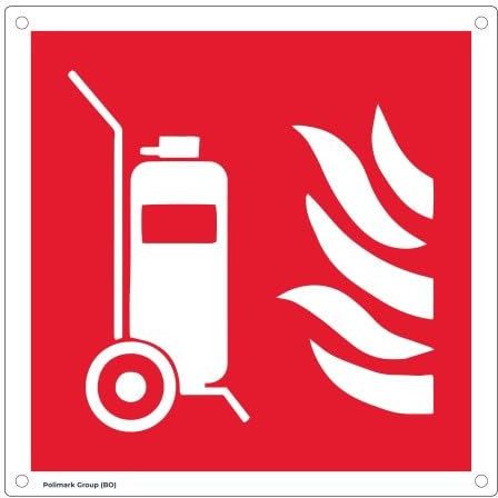 Targa Alluminio Quadrata - Estintore carrellato di spessore mm.0,5, angoli arrotondati, quattro fori Ø mm.3 e biadesivo a retro - Cartelli Soccorso - Segnali Pericolo - Antincendio