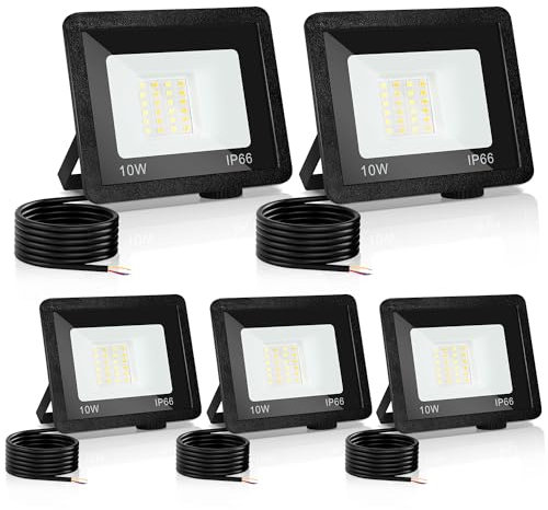 Izrielar 5x Projecteurs LED Extérieur, 10W Spots Extérieur Super Lumineux, 3 Températures de Couleur Réglables, Projecteur Super Lumineux pour Éclairage de Chemin, Lampe de Jardin, Terrain de Sport