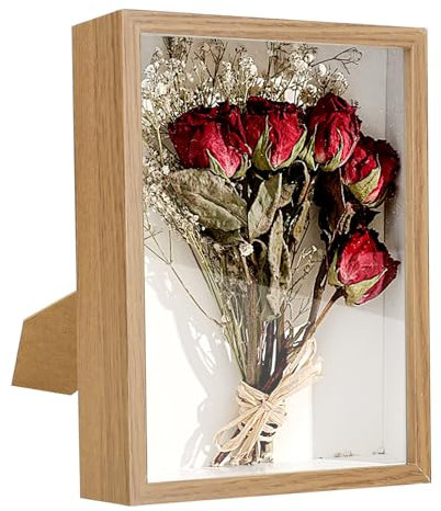 XTDMJ Cadre photo 3D, 15 x 20 cm, profond, objet en bois, à remplir 3D, boîte profonde avec vitre en verre, pour tenture murale ou bureau, cadeau souvenir de famille, grain de bois blanc