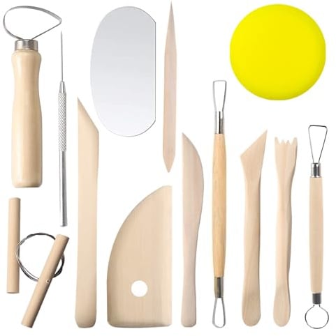 Attrezzi Ceramica,13 Pcs Strumenti Argilla Strumenti Di Ceramica da Modellare Strumenti di Incisione Kit Attrezzi Scultura Argilla,Utensili per la Lavorazione Della Ceramica