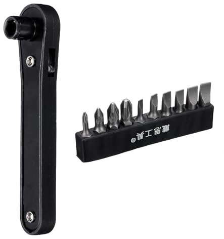 sourcing map Cacciavite ad angolo retto da 4 pollici 90 gradi magnetico Mini cricchetto chiave a cricchetto Set di cacciaviti con 10 punte Pozi scanalate