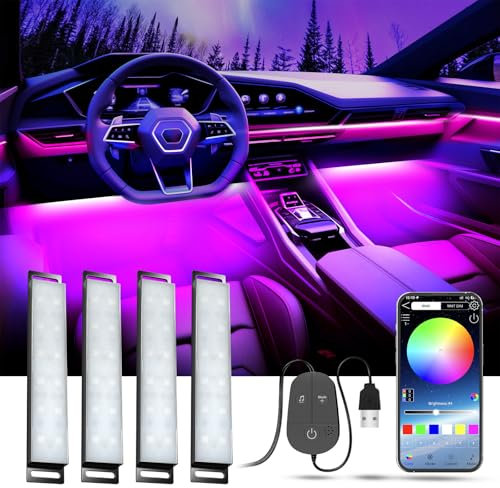 YiLaie LED Auto Interni, luci Ambiente Auto con App E Controller,porta USB,16 Milioni di Colori, Modalità Musica, Accessori Interno, LED Macchina Interni