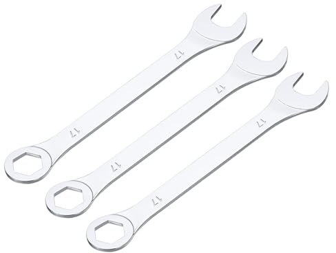 sourcing map 3pcs 17mm Thin Combination Wrench with Offset 6-Point End and 15° Angled Open End Multi-Function Metric Mirror-Chrome Plated High Carbon Steel Spanners for Maintenance and Repairs