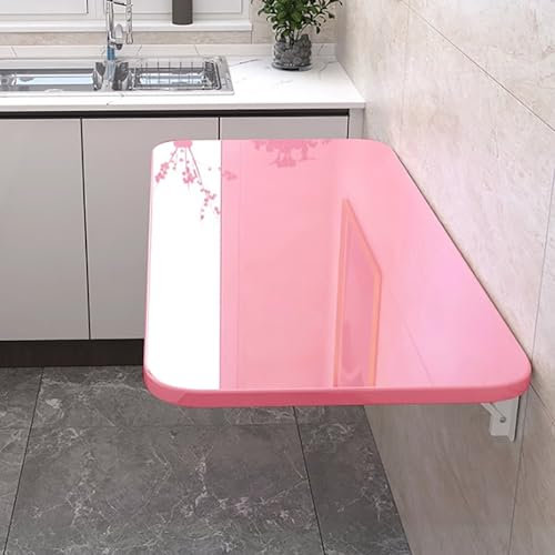 Schwebender klappbarer Laptop-Schreibtisch zur Wandmontage, mit Tropfenblättern, platzsparend, Wandschreibtisch für Essen, Rosa, 70 x 30 cm