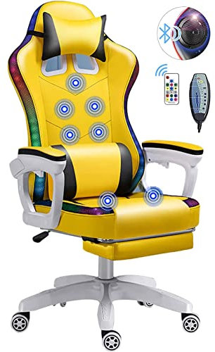 Chaise de gaming ergonomique avec lumière LED pour adultes et adolescents Jaune