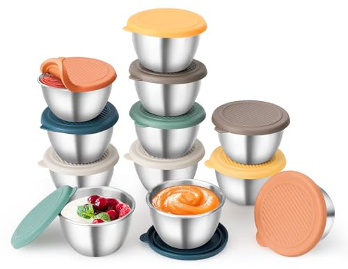 Mulaibdin 12 Pcs Sauce Pots with Lids, Salad Dressing Pots Stainless Steel, Small Snack Pot 70ML for Kids, Baby Food Storage Containers, Sauce Pot Reusable for Lunch Box,Travel,Picnic,School