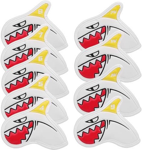 SHABIER White 9pcs Golf Iron Head Covers Velcro Closure with Shark Design Iron Headovers Wedges Covers 4-9 ASP