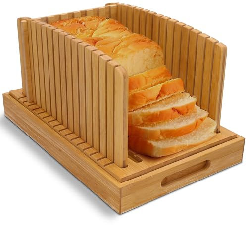 Brotschneider für hausgemachtes Brot – kompakter Sauerteig-Brotschneider – verstellbare hausgemachte Brotschneiderführung mit Krümel-/Serviertablett – leicht zu reinigender Brotschneider für