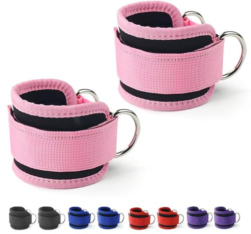 Ankle Straps for Cable Machines Resistance Bands Attachment,SiHuiTu Gym Cuffs with Double Stainless Steel D-Ring,Weight Lifting D-Ring Booty Leg Workout Curls Kickbacks Hip Abductor (Pink)