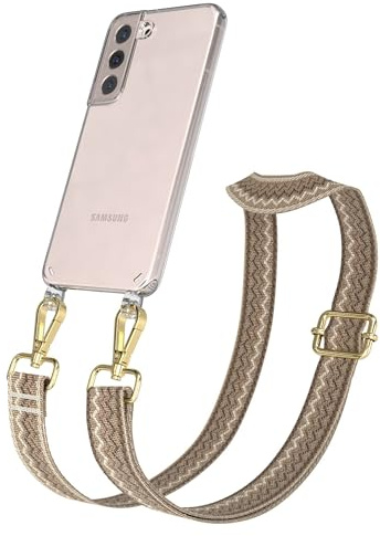 EAZY CASE Handykette - Verstellbares Taschenband kompatibel mit Galaxy S22 5G, Schulterriemen, Handykordel mit Silikon Hülle, Umhängetasche, Hell Braun Braun Gold