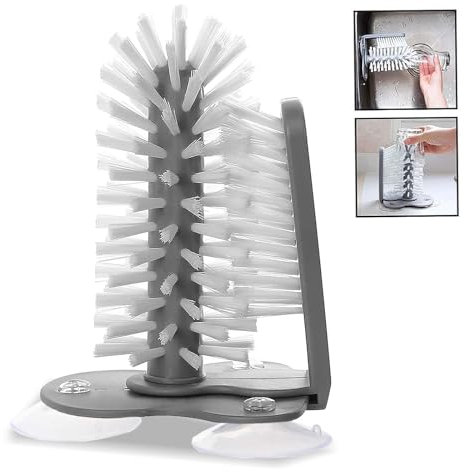 Spazzola Lavabicchieri, Spazzola per Lavare Bbicchieri, Doppia Faccia Spazzola Bicchieri con Ventosa, Ventosa Grande, Spazzola a Setole Doppie per Bar, Lavelli da Cucina